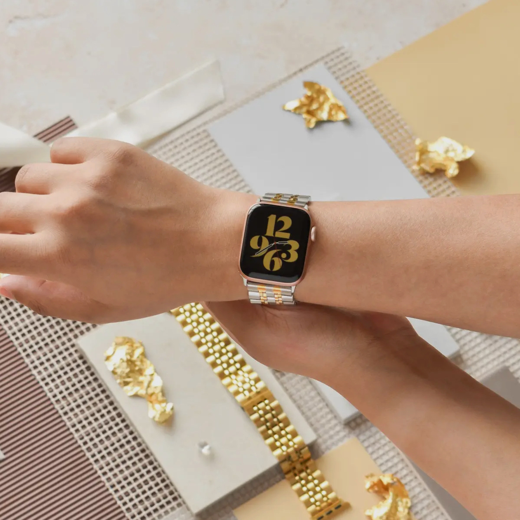 COCONUT LANE | Rose Gold and Silver Stainless Steel Apple Watch Strap