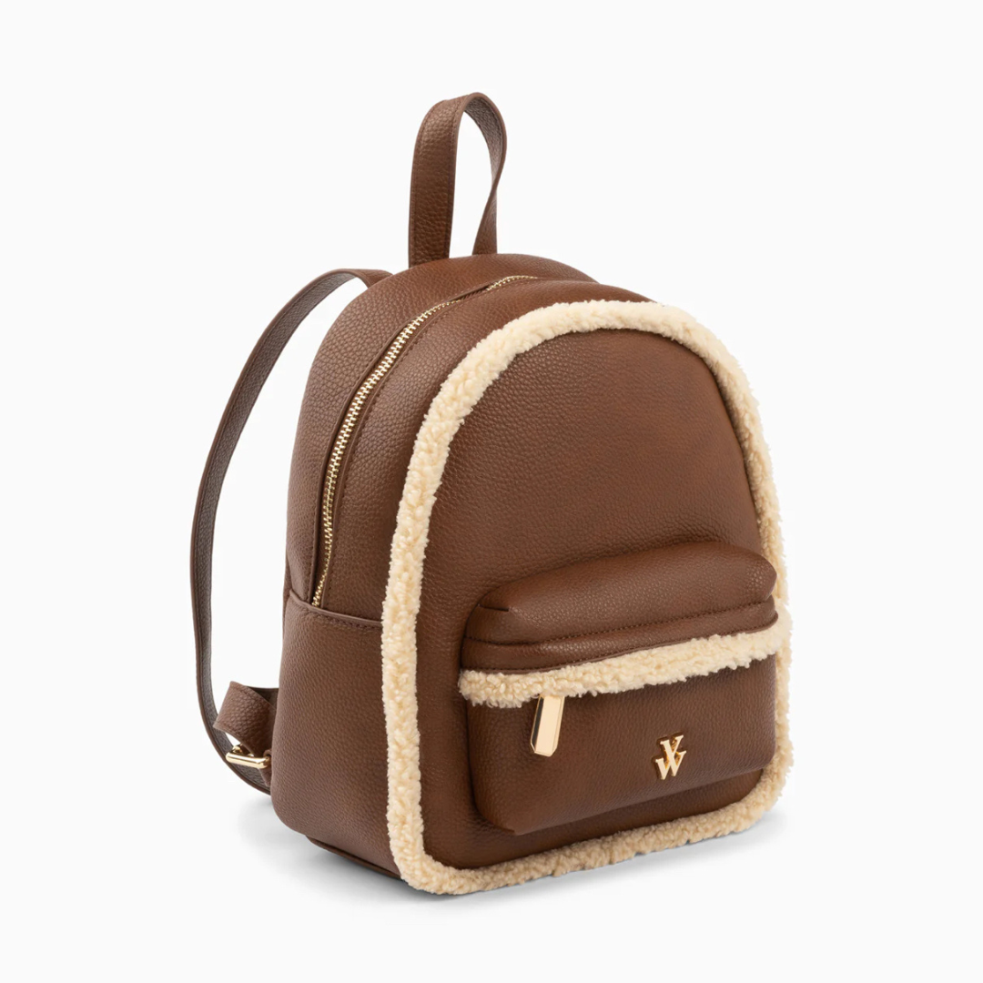 VANESSA WU | Anouchka Brown Faux Shearling Mini Backpack