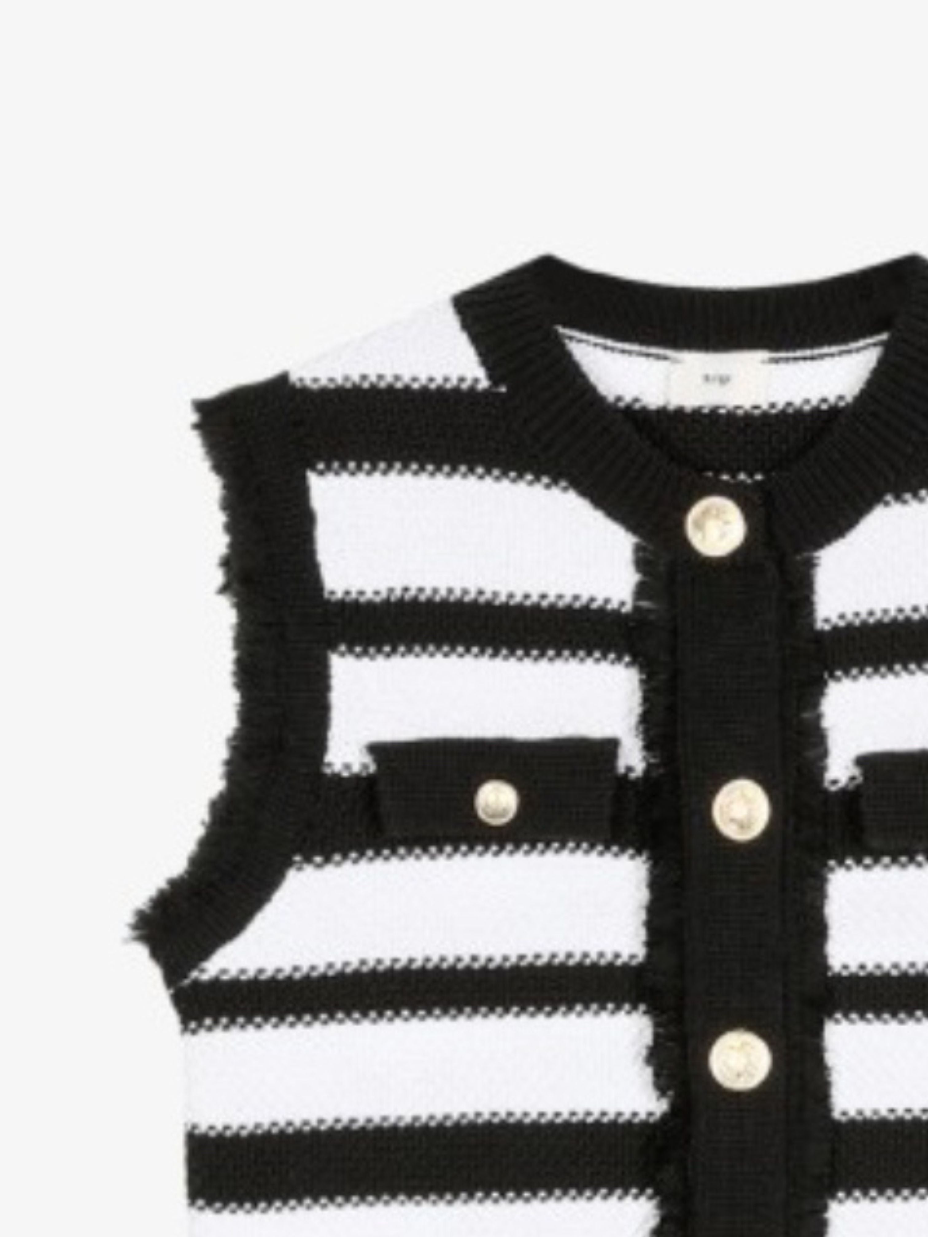 Black White Stripe Sleeveless Cardigan