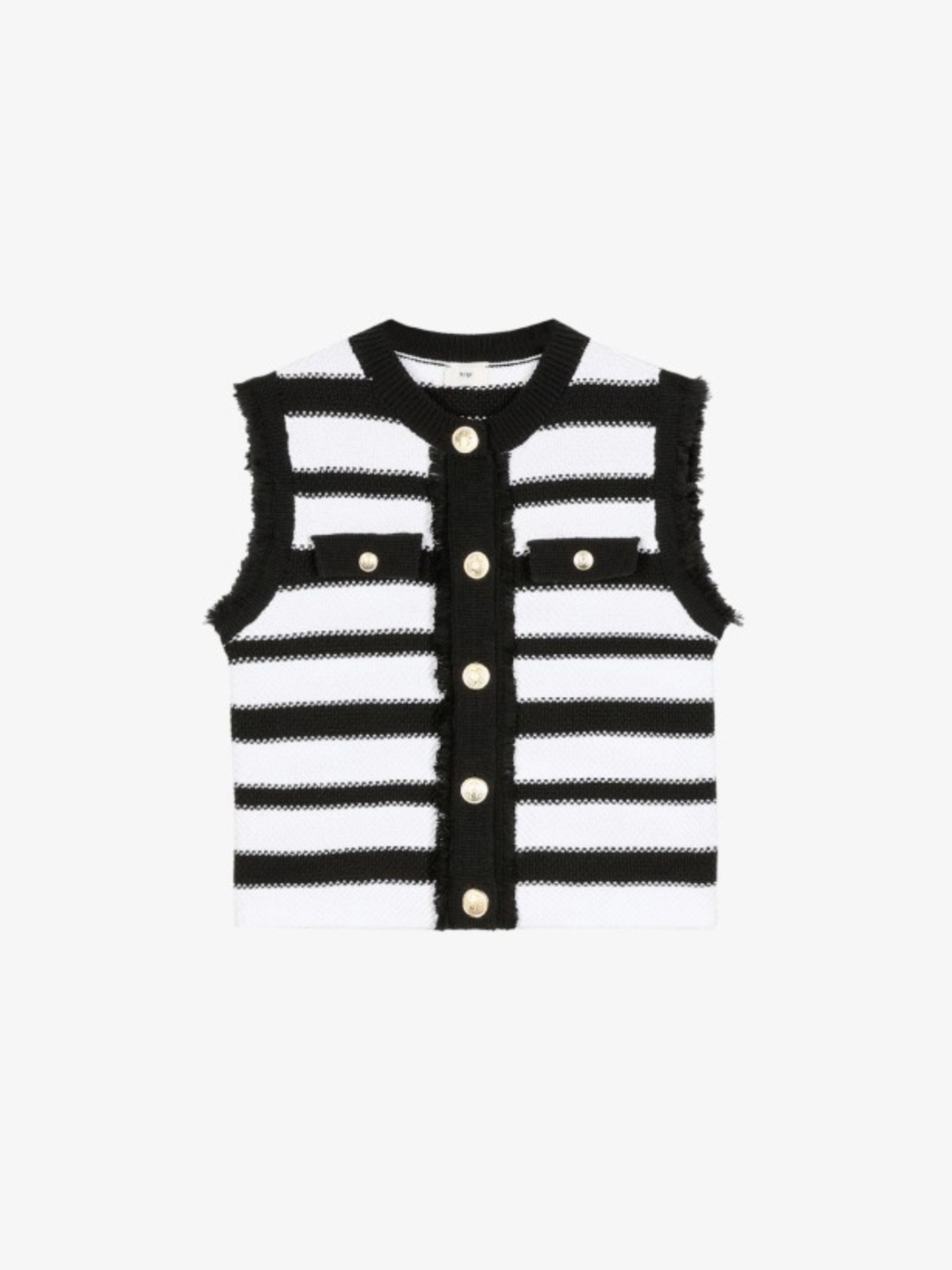 Levayaniri Black White Stripe Sleeveless Cardigan