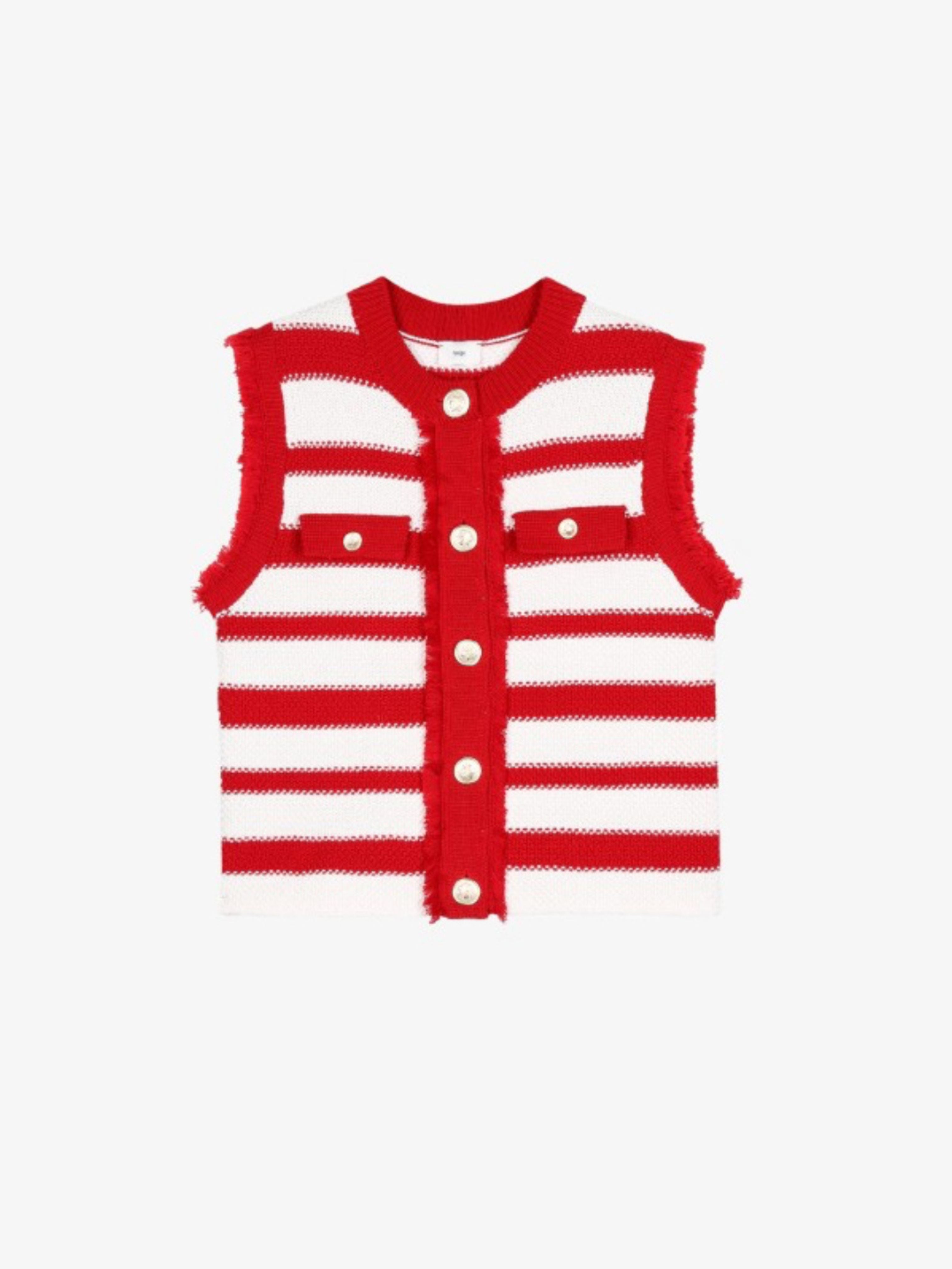 AN'GE | Levayaniri Black White Stripe Sleeveless Cardigan