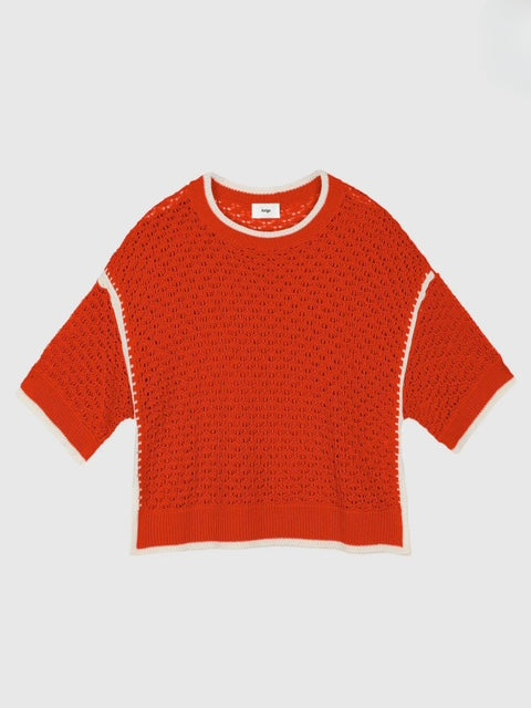 Valmie Red Mesh Short Sleeve Knit Jumper