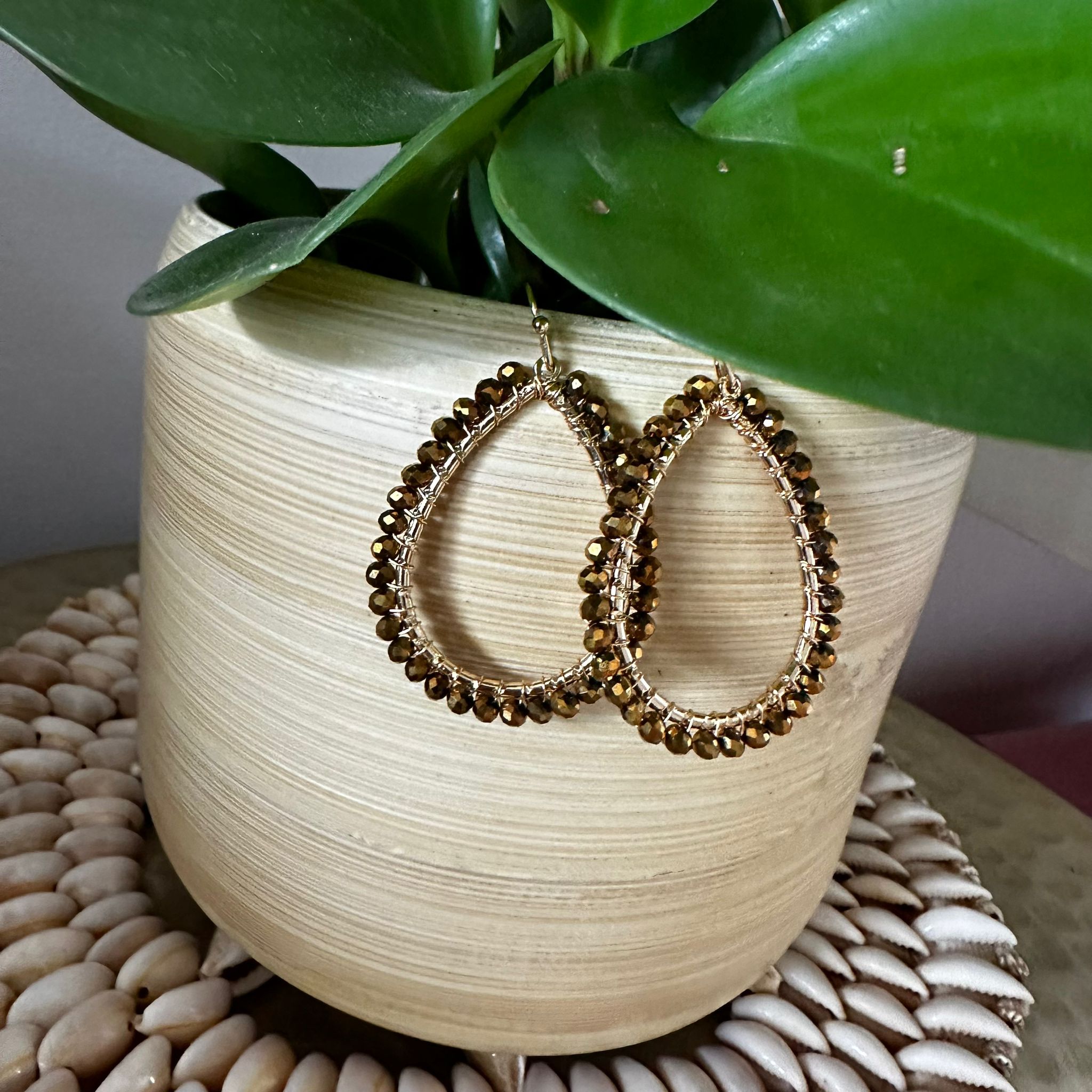 Bronze Beaded Teardrop Earrings