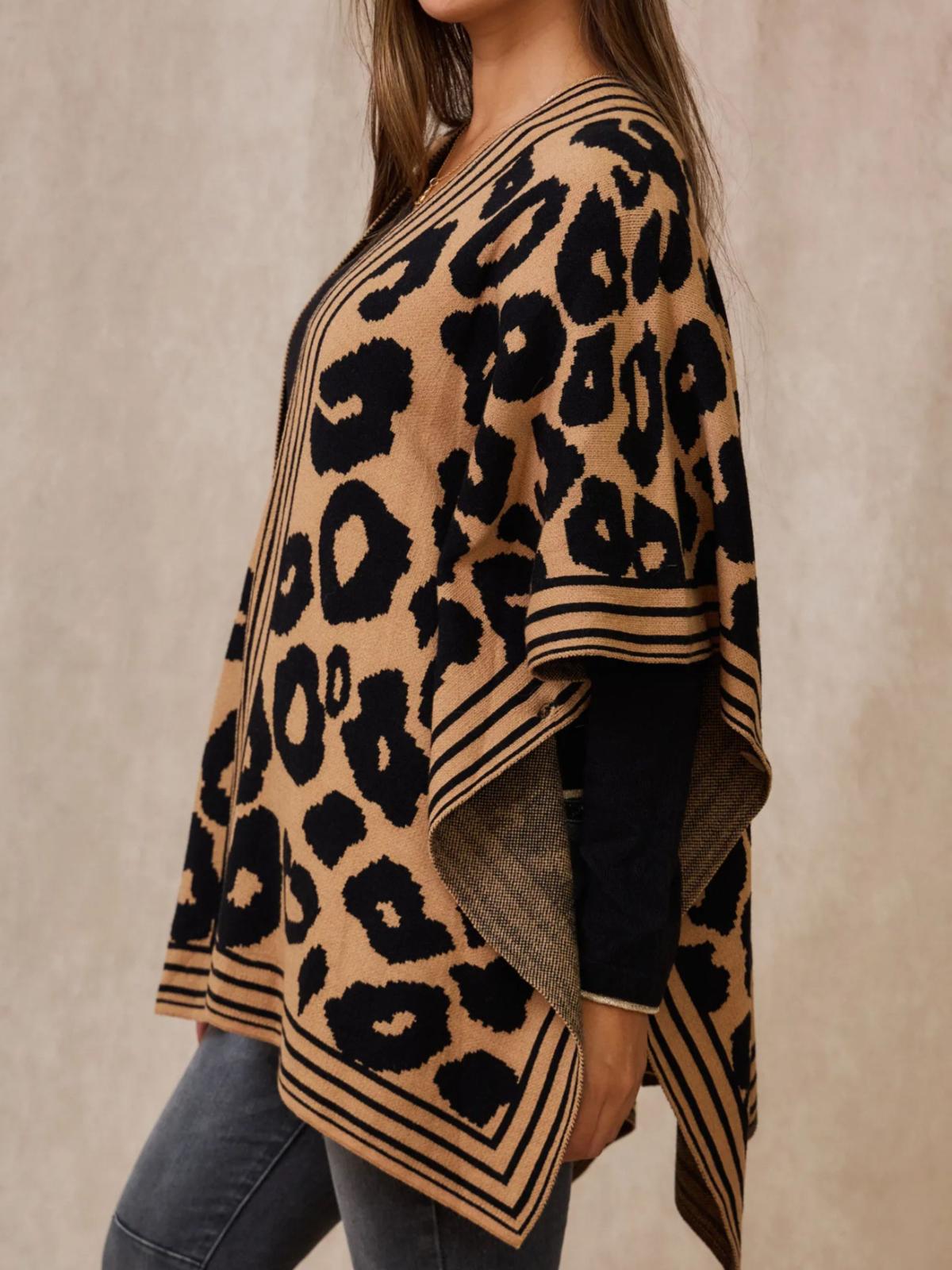 APRIL VINTAGE | Camel Leopard Soft Knitted Poncho
