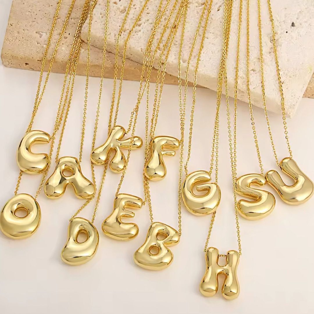 Gold Bubble Initial Necklace
