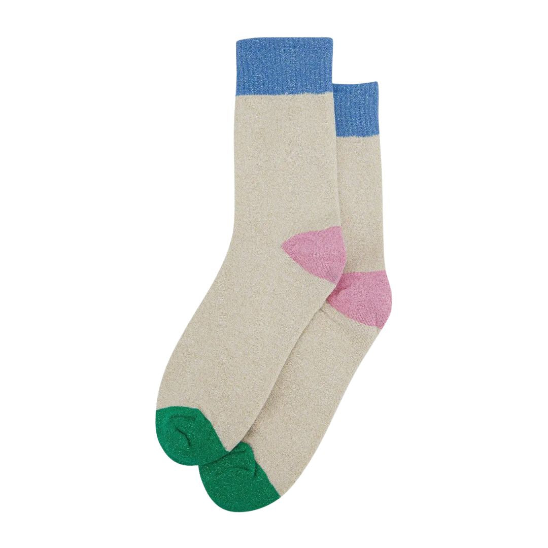 Sock Talk Women's Glitter Socks Cream Denim Blue Colour Burst