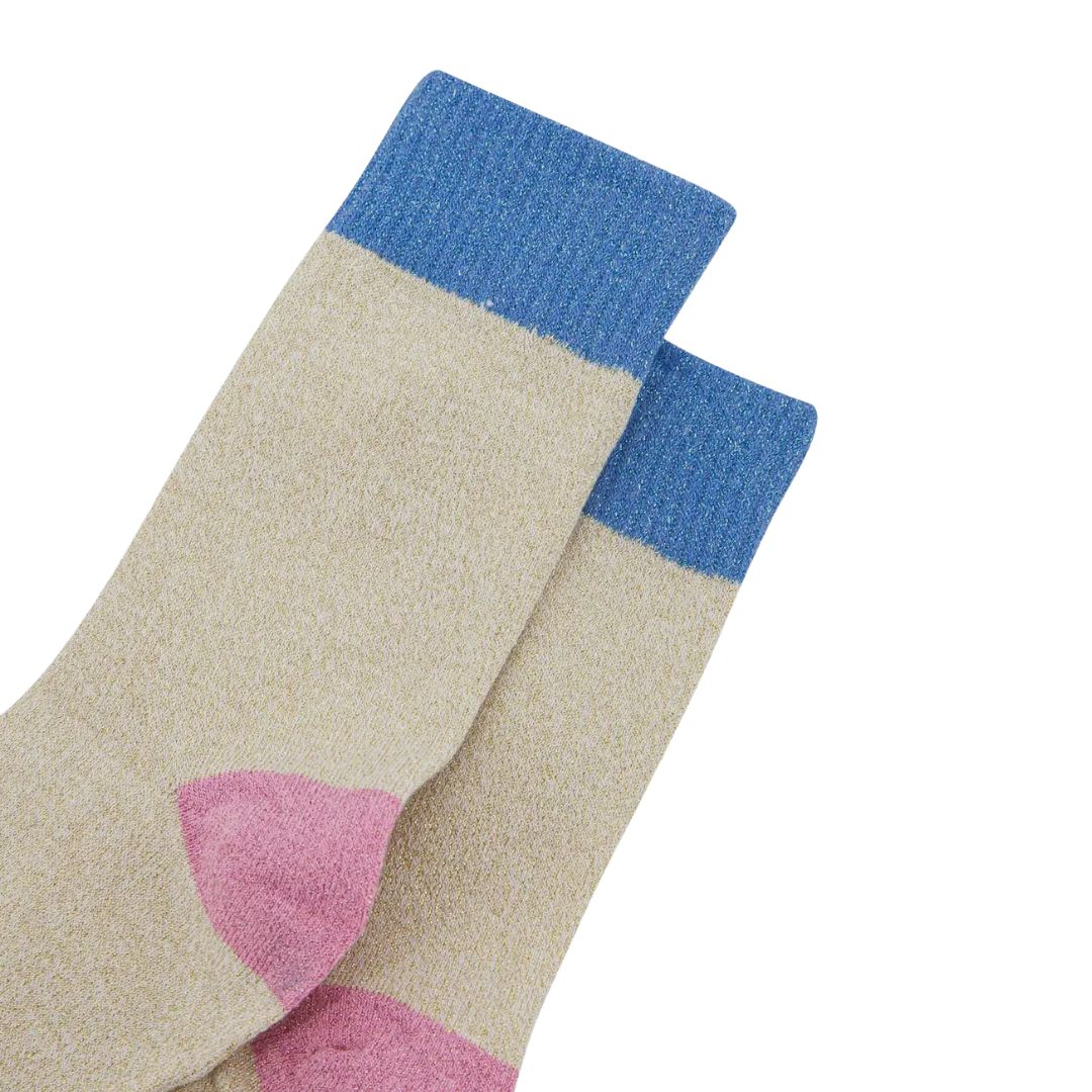Women's Glitter Socks Cream Denim Blue Colour Burst Sock Talk