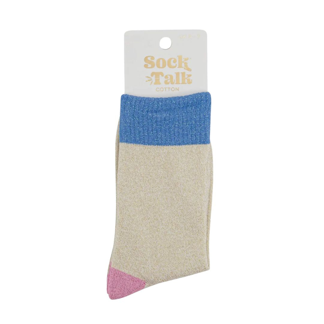 Glitter Socks Cream Denim Blue Colour Burst