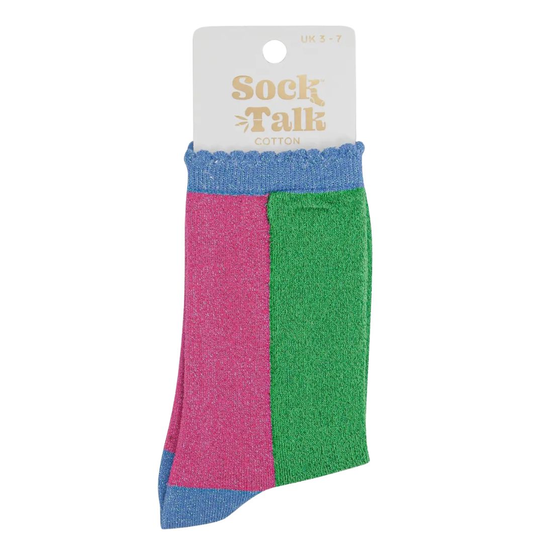 Glitter Socks Green Hot Pink Colour Block