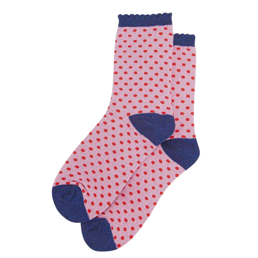 Women's Glitter Socks Pink Red Polka Dots