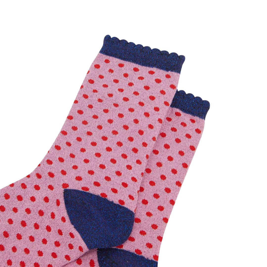 Women's Glitter Socks Pink Red Polka Dots Sock Talk