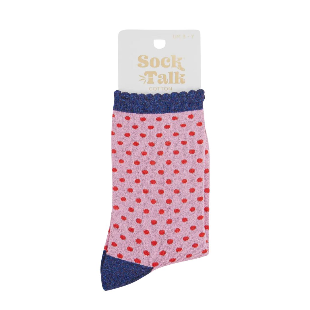 Glitter Socks Pink Red Polka Dots