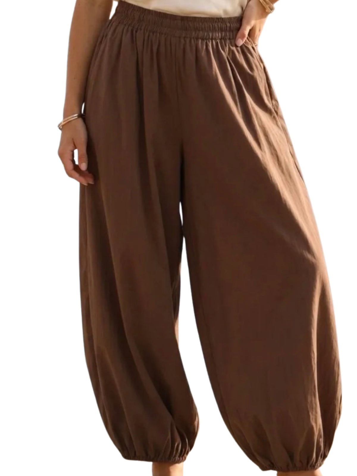 Chocolate Brown Balloon Trousers with Elasticated Waist