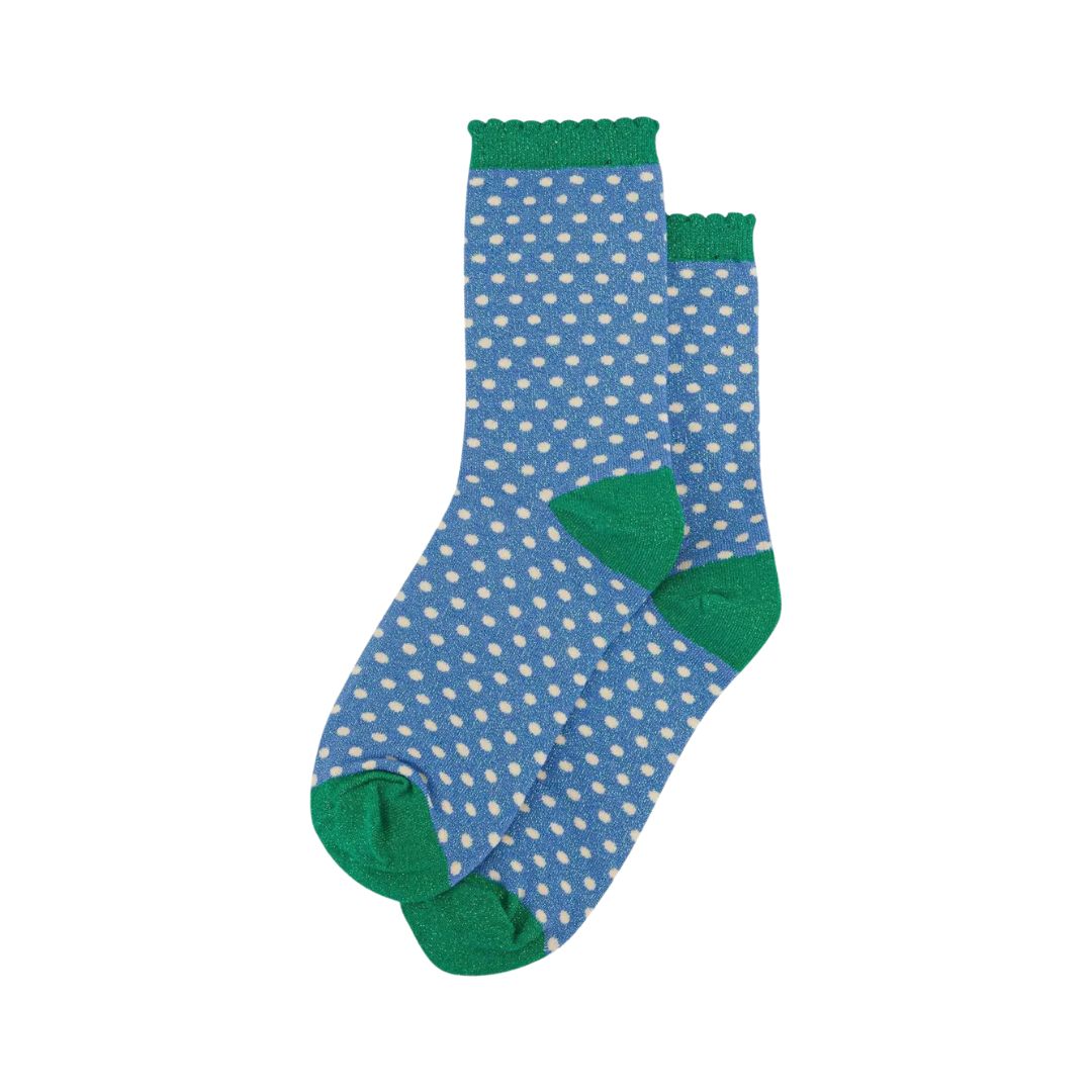 Sock Talk Women's Glitter Socks Denim Blue Green Polka Dots