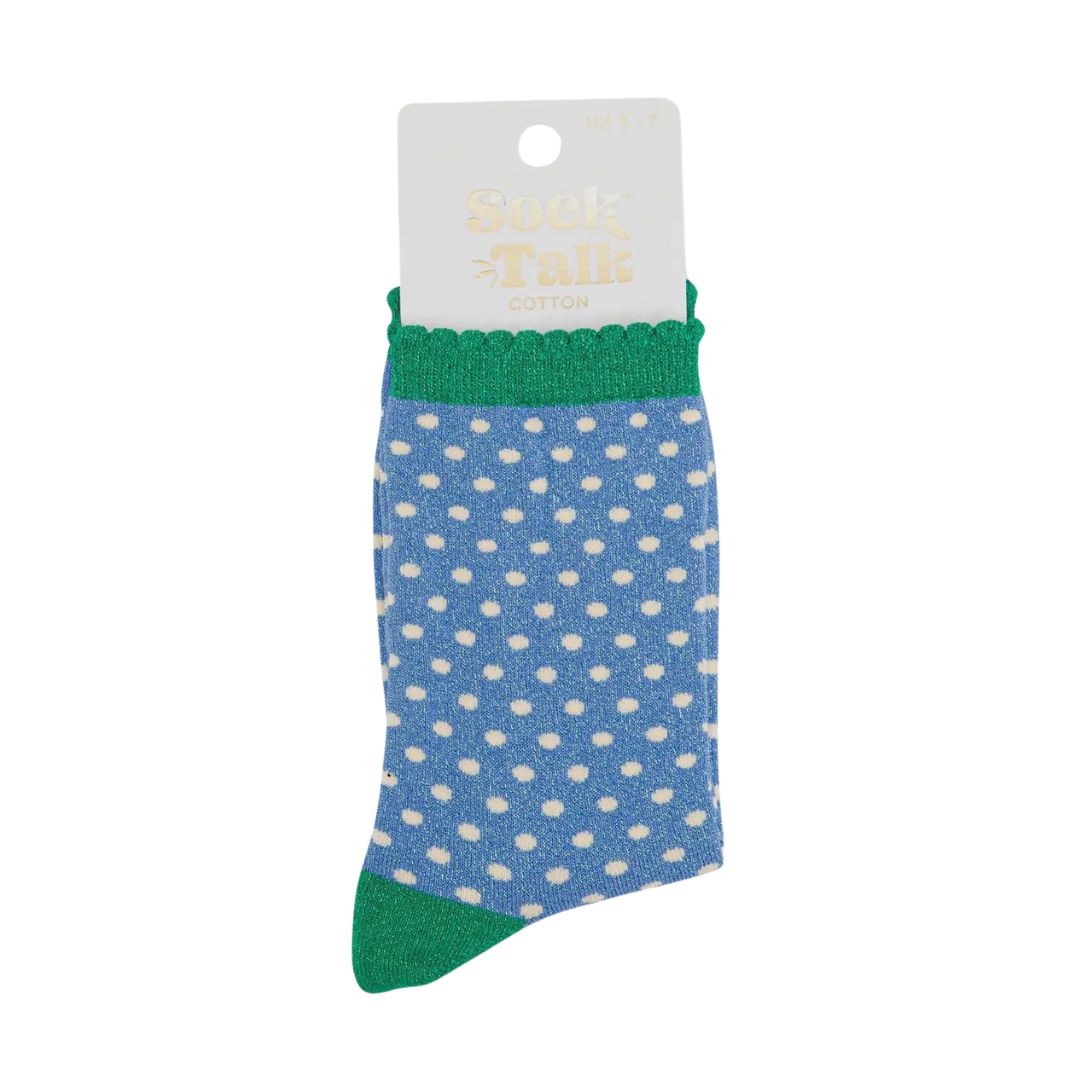 Glitter Socks Denim Blue Green Polka Dots