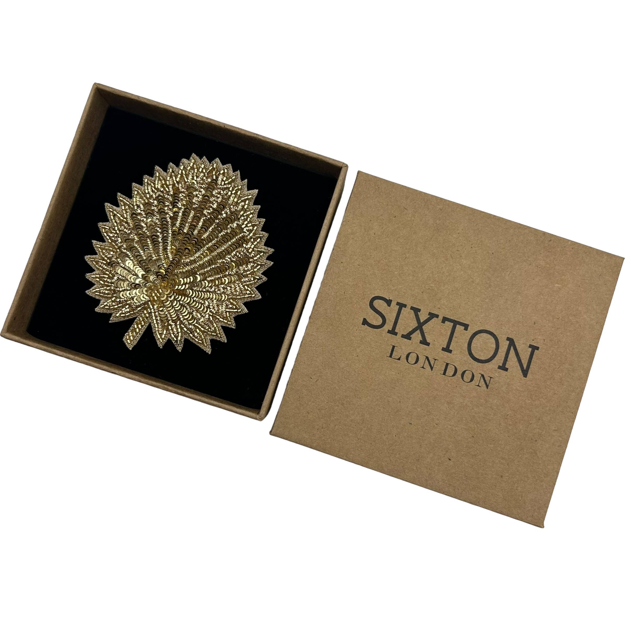 SIXTON | Gold Palm Leaf Embroidered Brooch