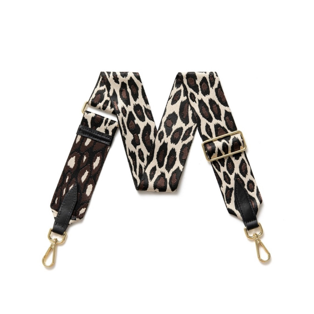 cream brown animal print bag strap