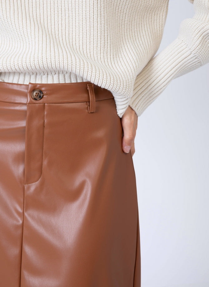 AN'GE | Julina Caramel Vegan Leather Midi Skirt