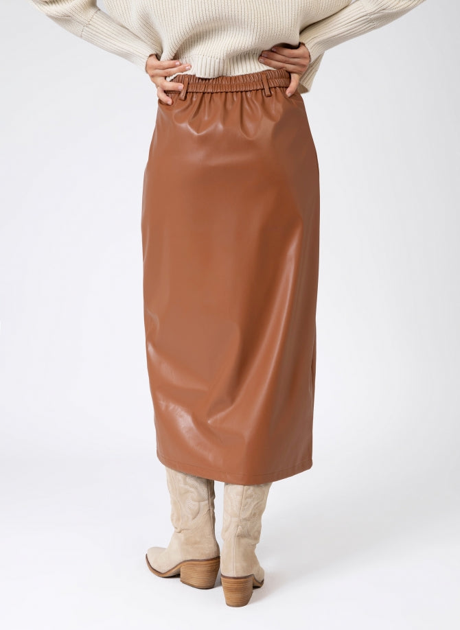 AN'GE | Julina Caramel Vegan Leather Midi Skirt