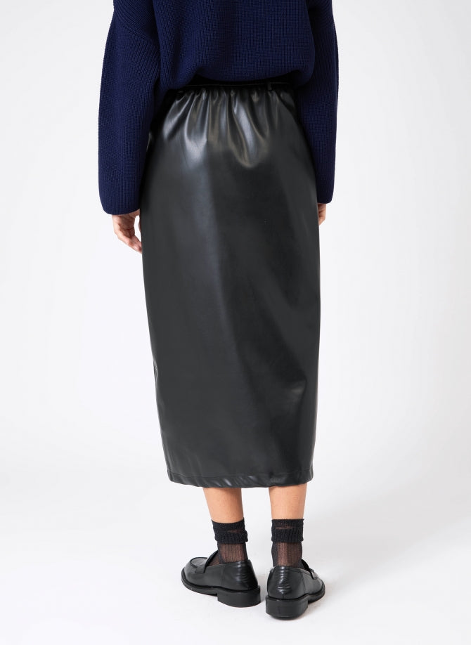 AN'GE | Julina Black Vegan Leather Midi Skirt