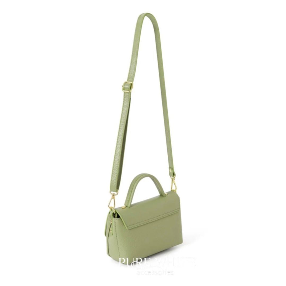 Green Italian Leather Mini Grab Bag with Gold Turn-Lock Clasp