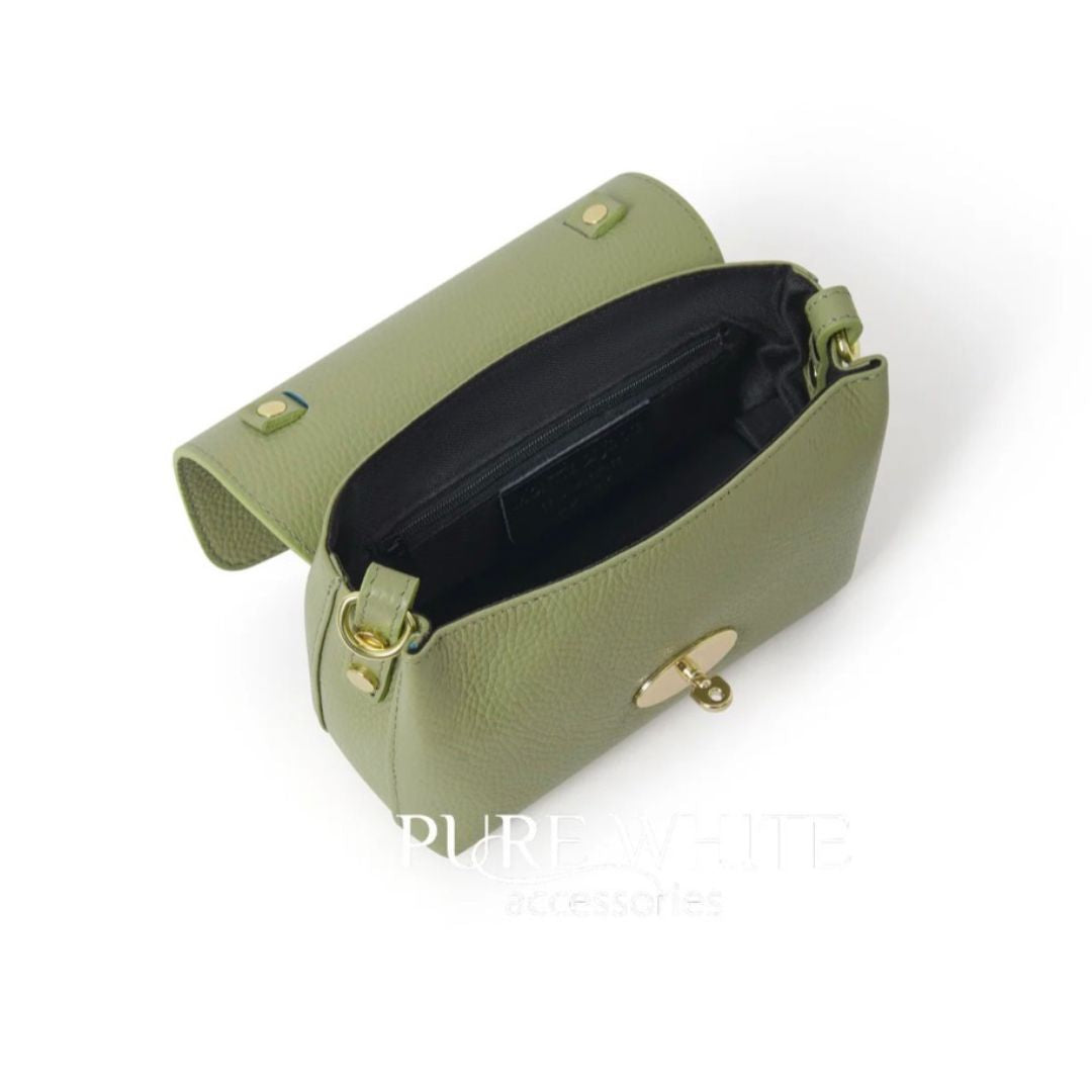 Sage Green Italian Leather Mini Grab Bag with Gold Turn-Lock Clasp