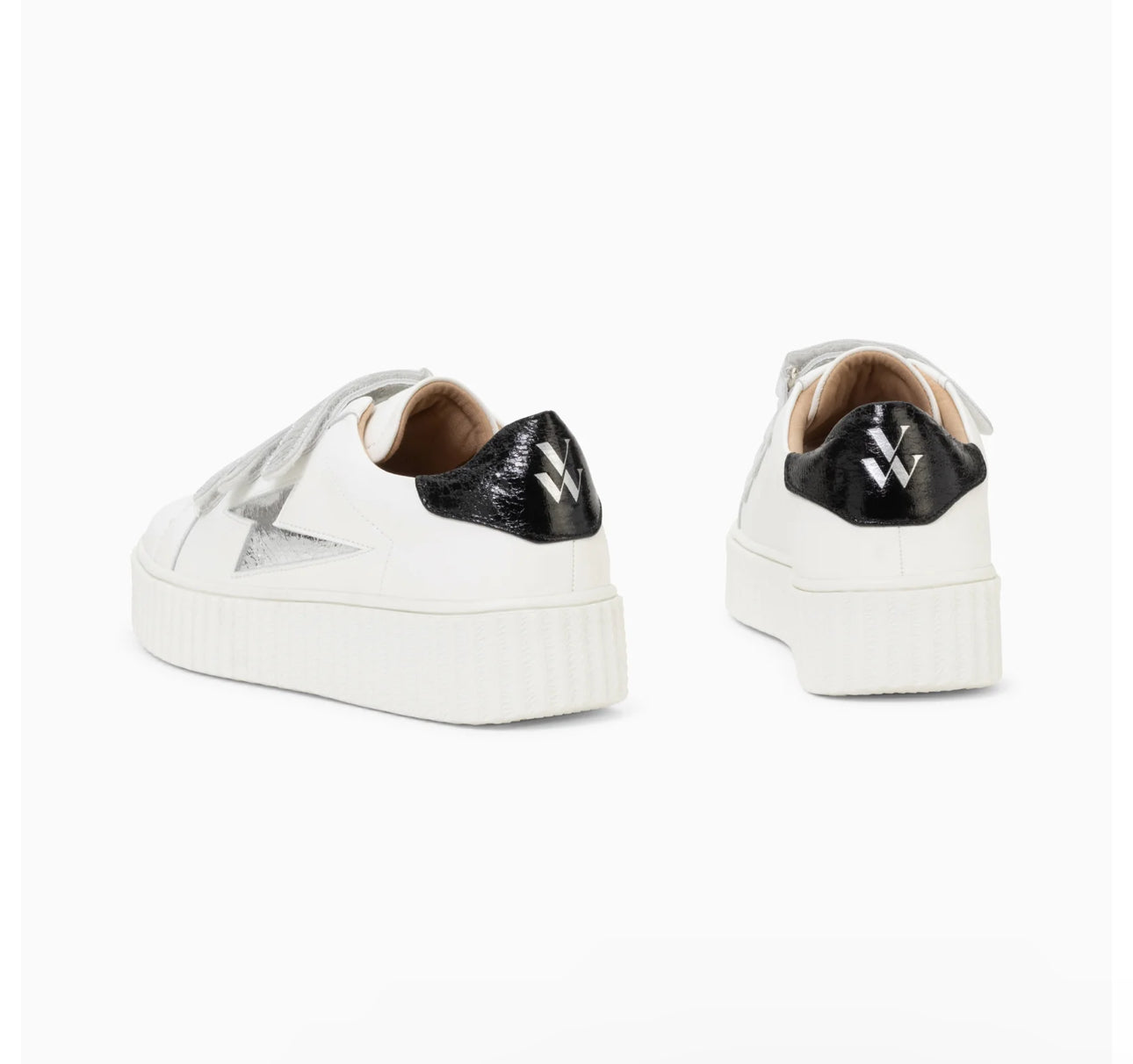 VANESSA WU | Marilou White Storm Trainers with Silver Velcro