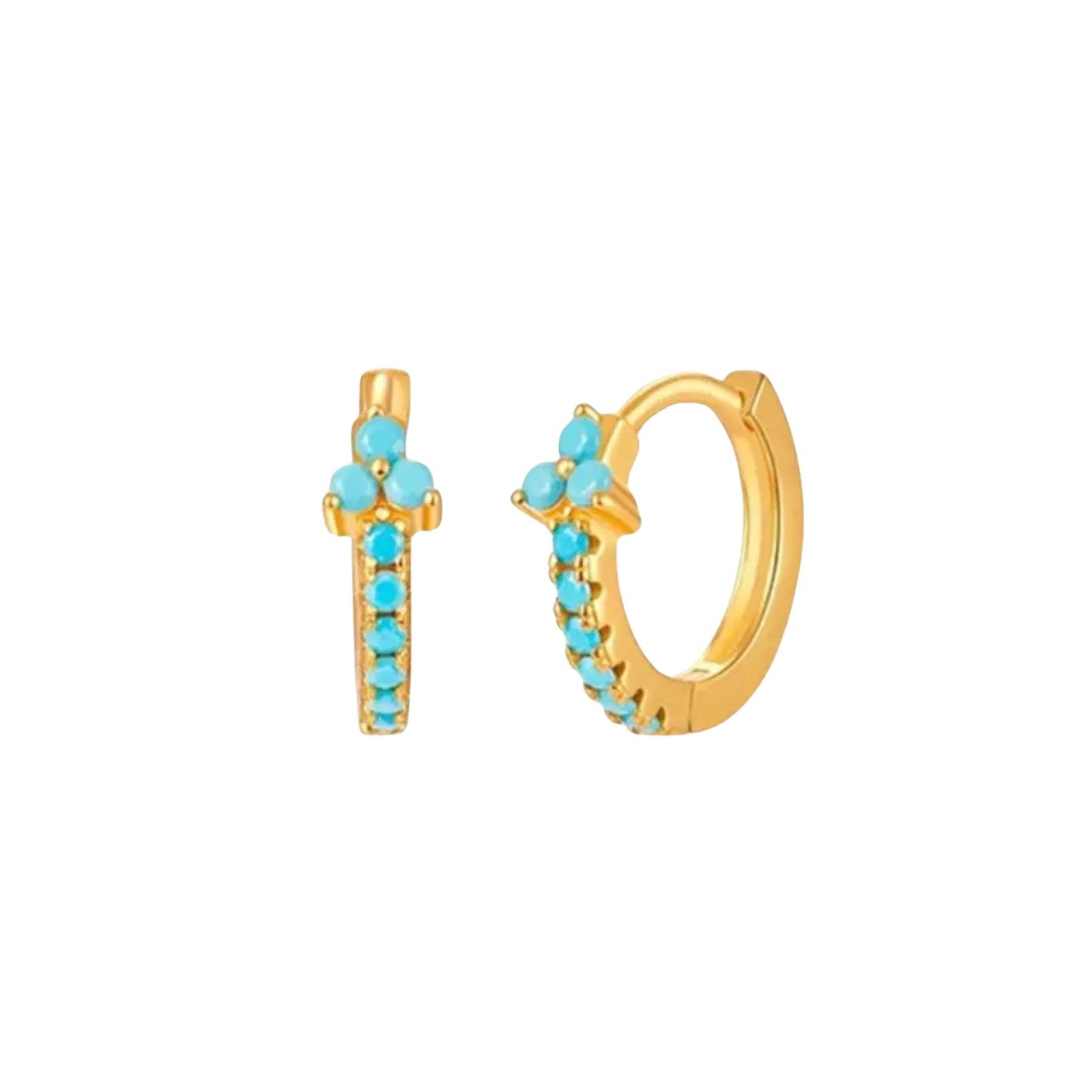 Turquoise Flower Huggie Hoop Earrings