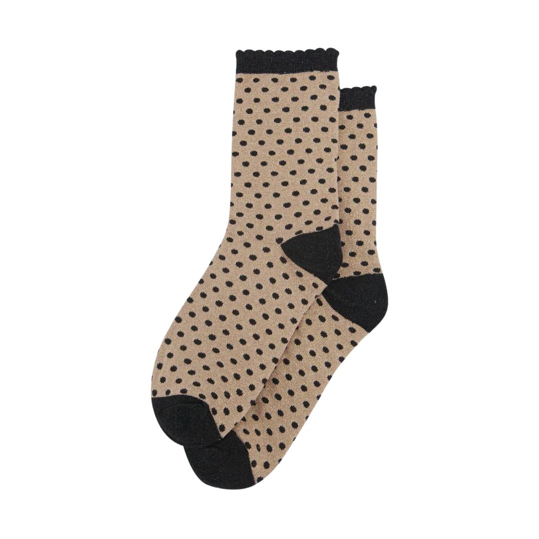 Sock Talk Women's Glitter Socks Gold Black Polka Dots