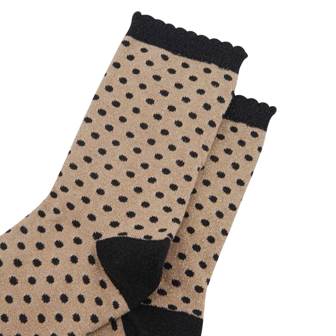 Women's Glitter Socks Gold Black Polka Dots Sock Talk