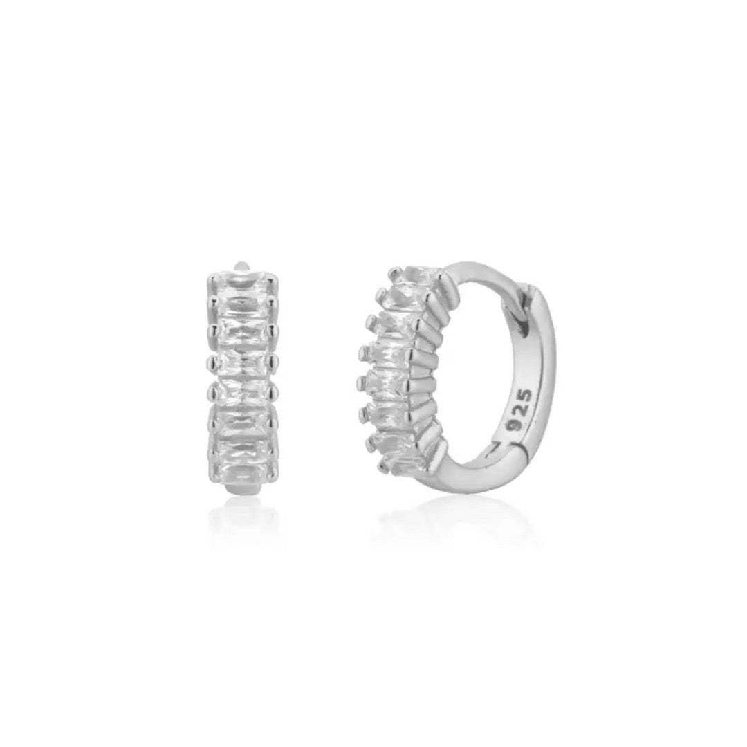 Silver crystal huggie hoop earrings