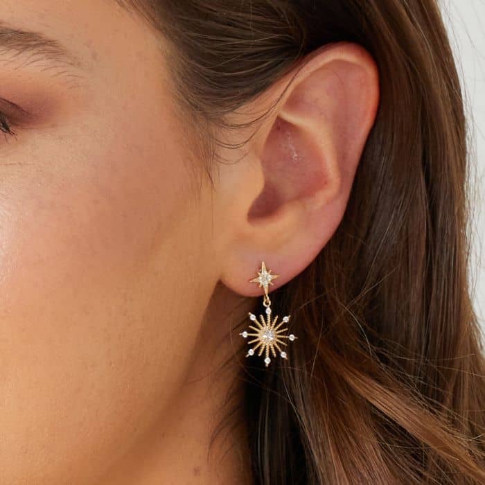 Northern Star Gold Crystal Stud Earrings Ashiana London