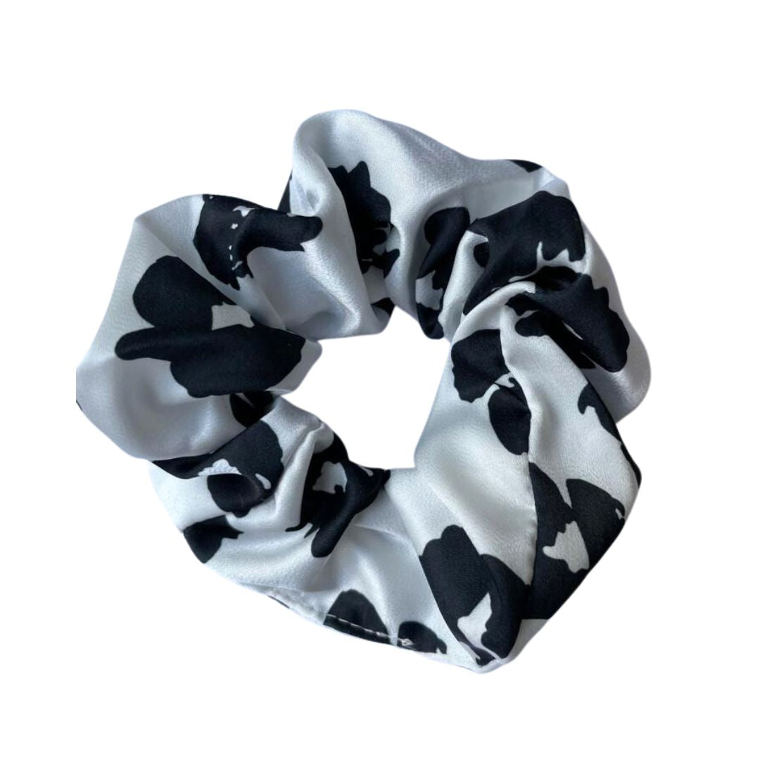 silver print silk hair scrunchie
