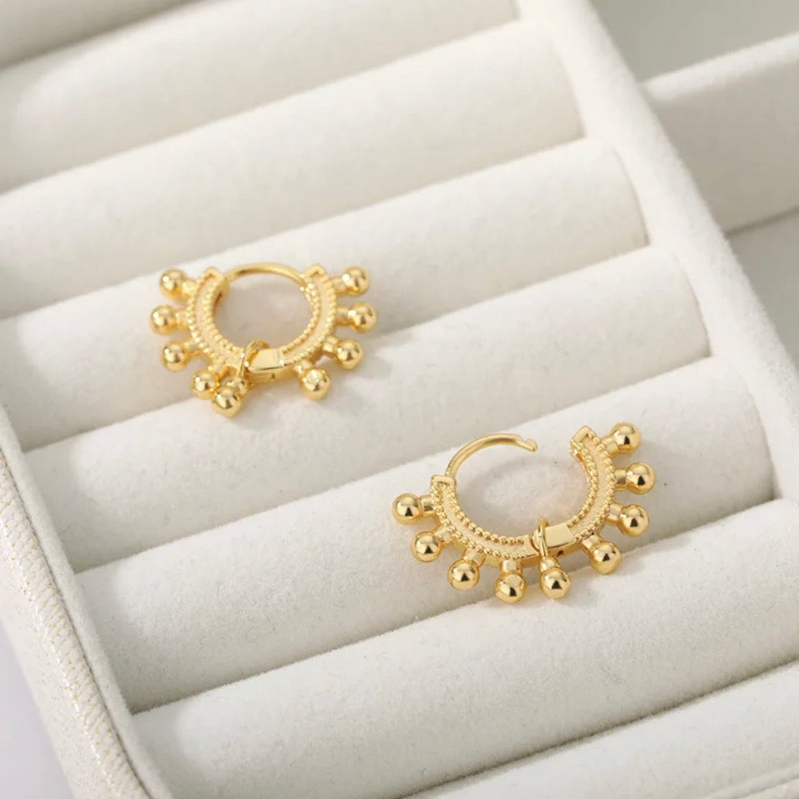 Gold Huggie Beaded Hoops