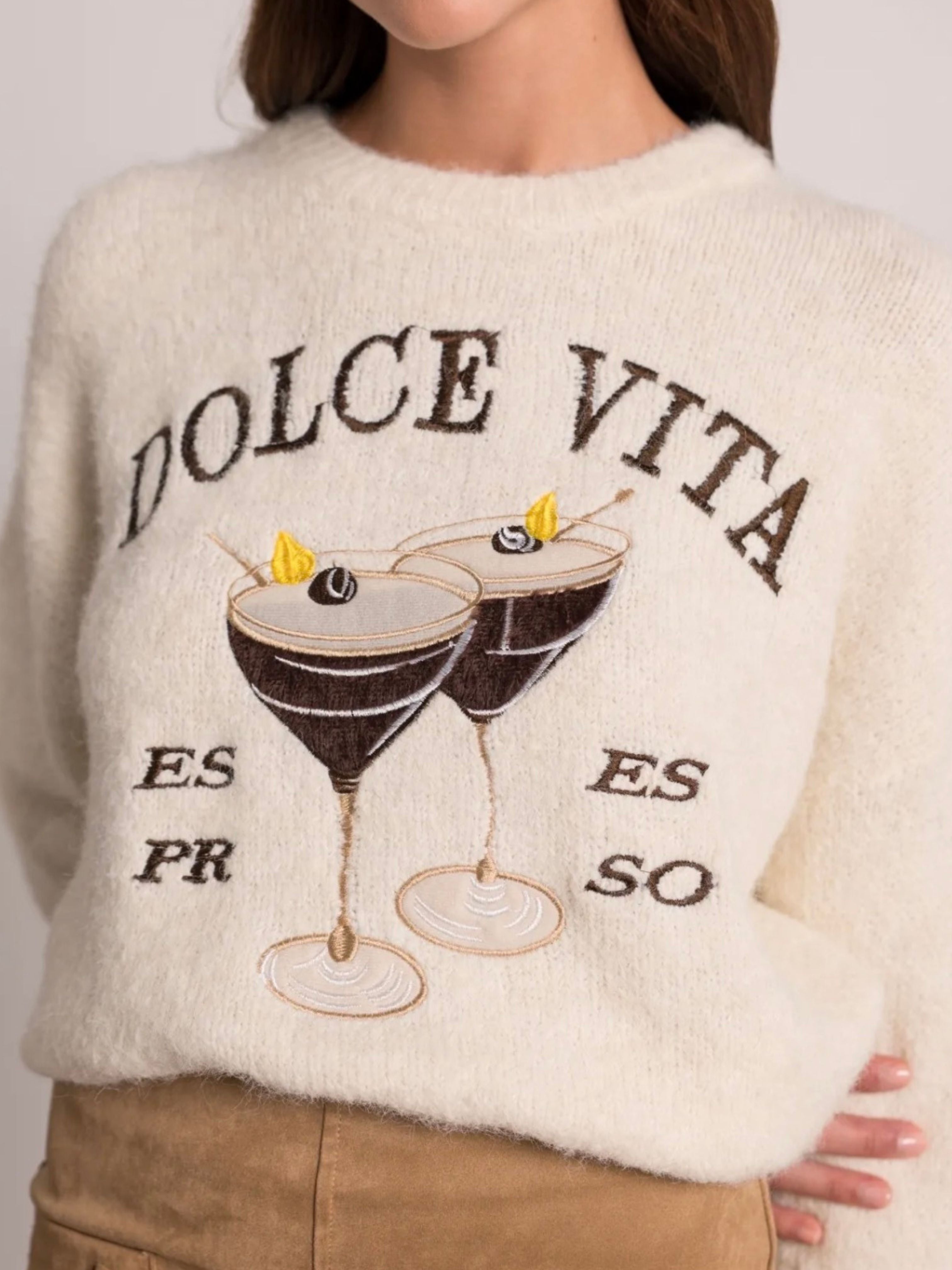 Dolce Vita Espresso Martini Embroidered Sweater - Beige