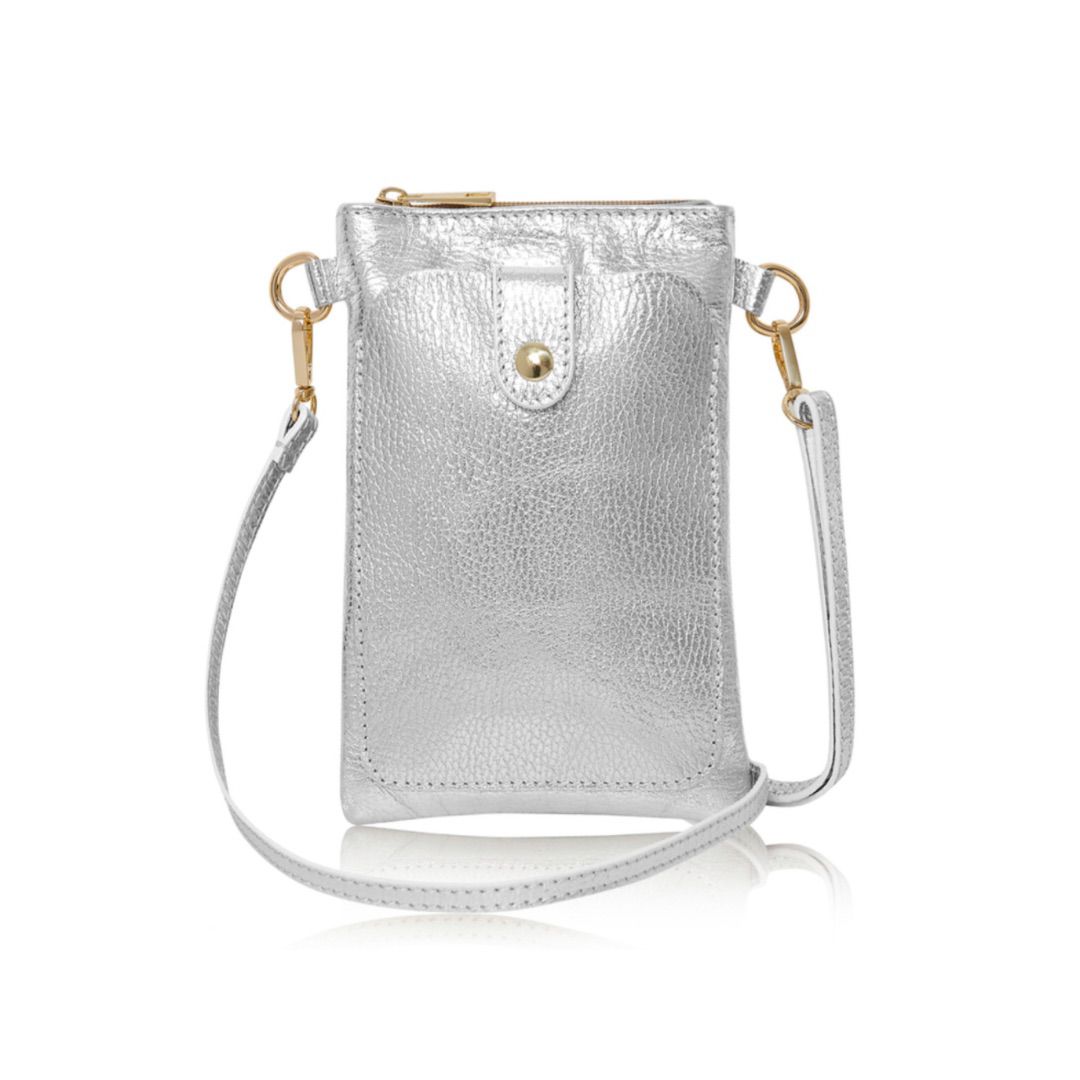 Silver Leather Phone Bag