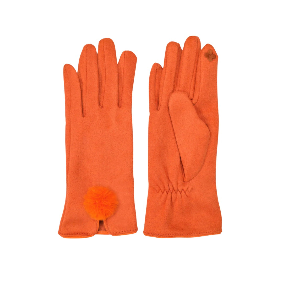 orange suede pom pom gloves