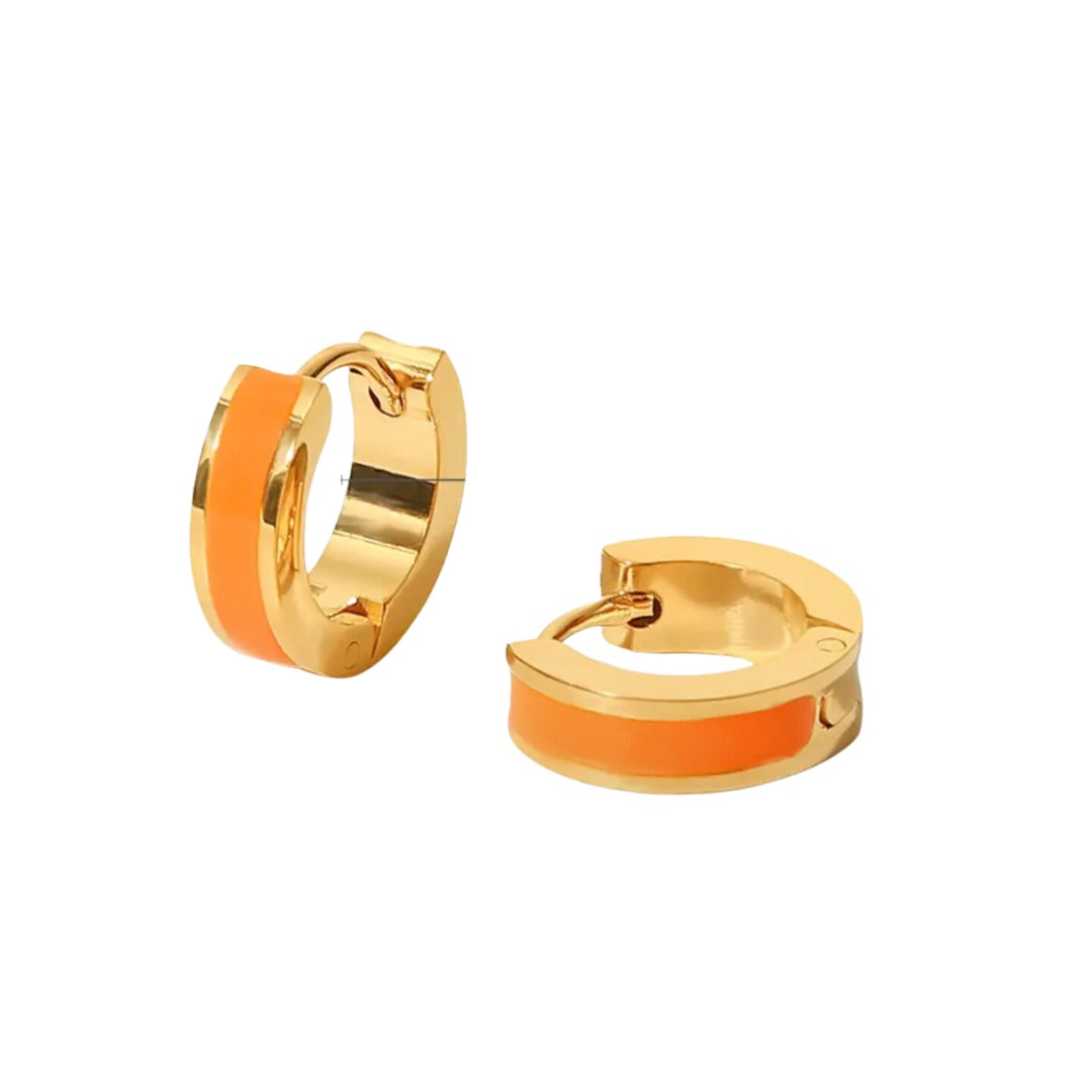 Tillie Orange Enamel Hoop Earrings