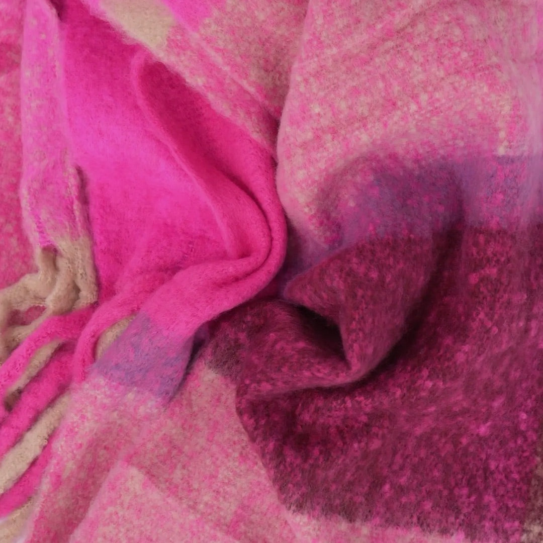 SARTA | Yara Hot Pink Square Colour Block Heavyweight Scarf