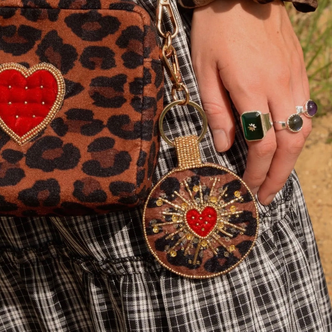 MY DORIS | Leopard Round Heart Keyring Bag Charm