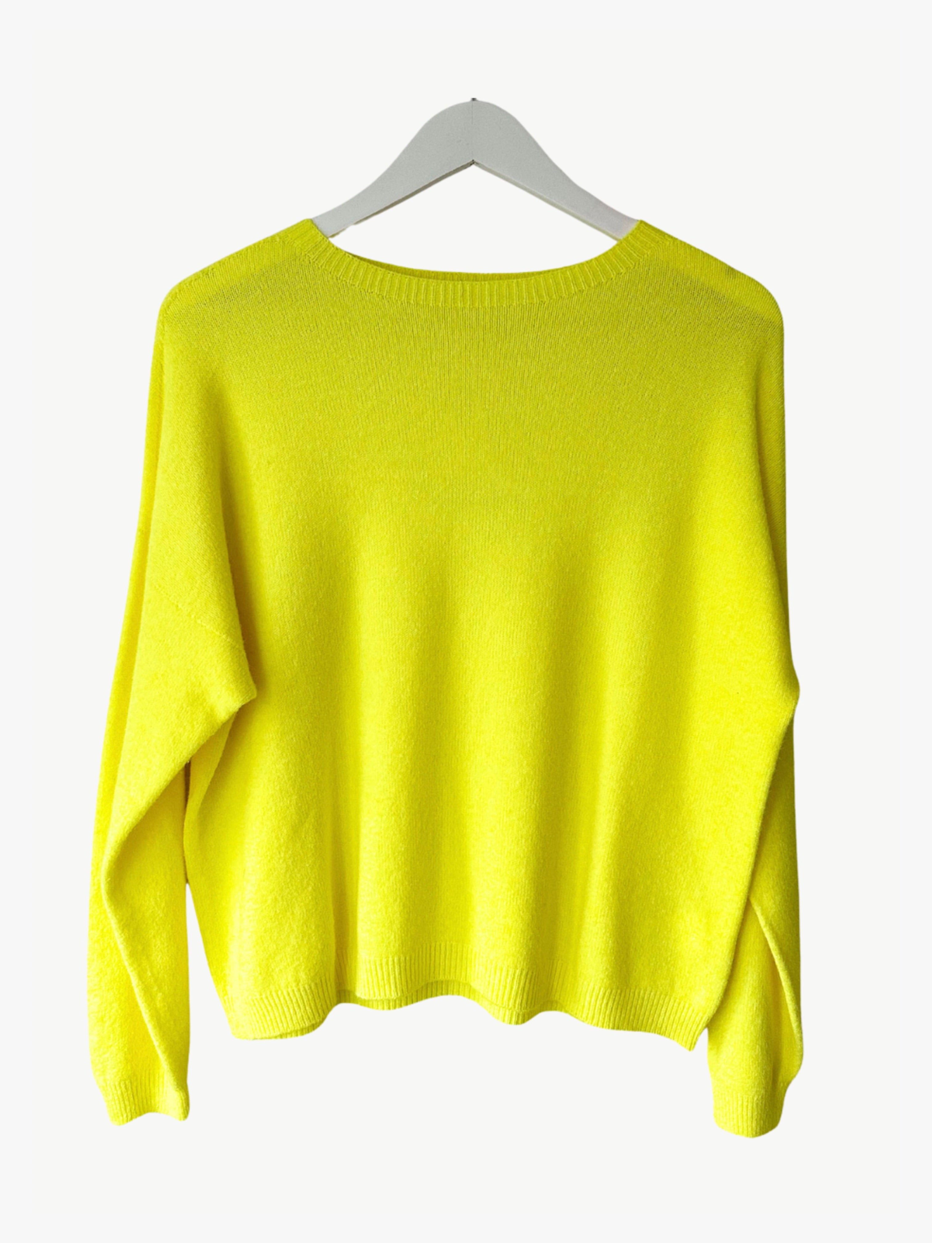 Neon Yellow Round Neck Fine Knit Sweater