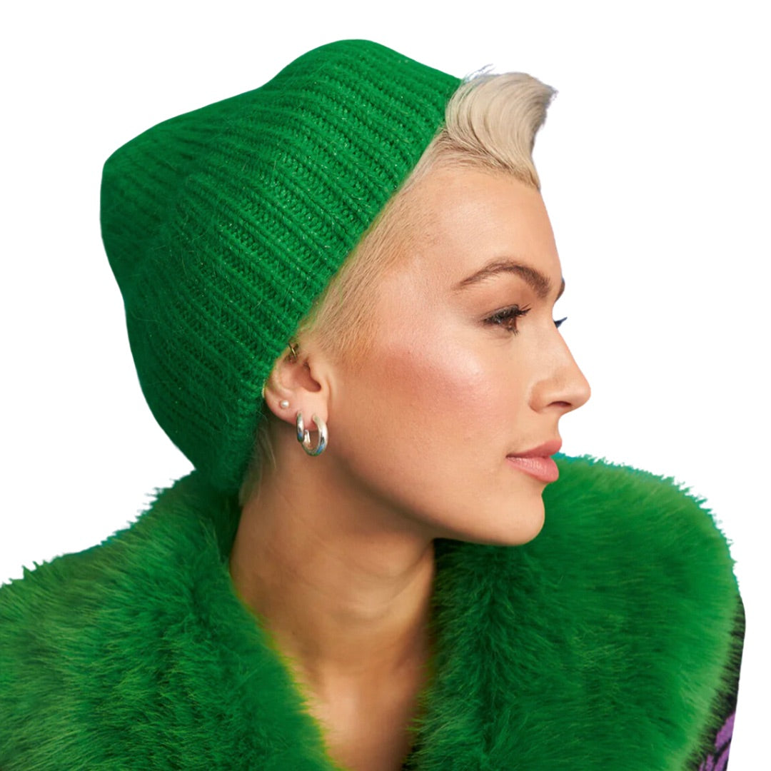 green cashmere blend beanie hat