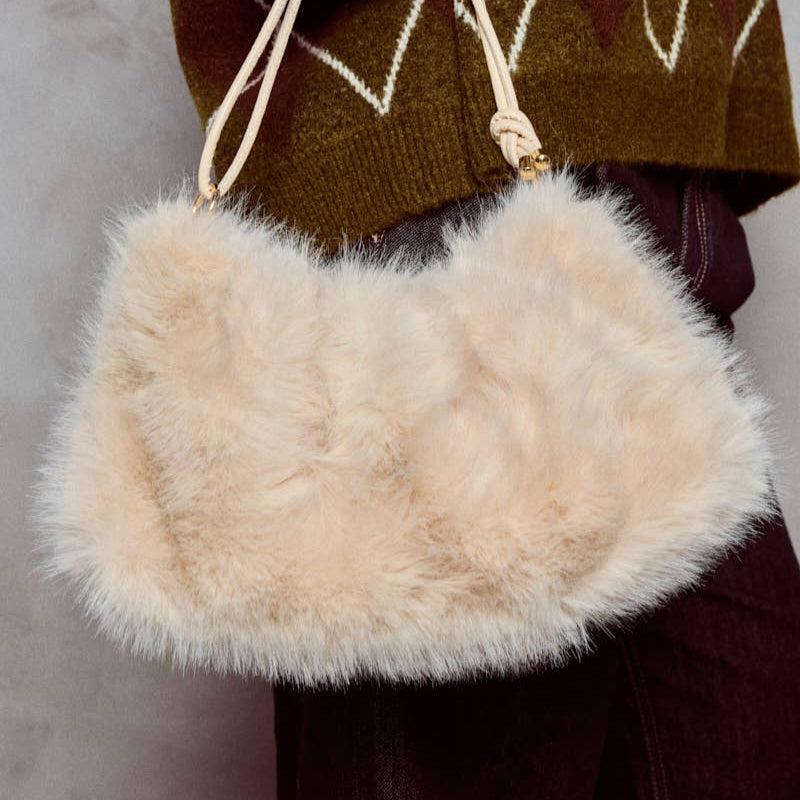 Beige fluffy handbag