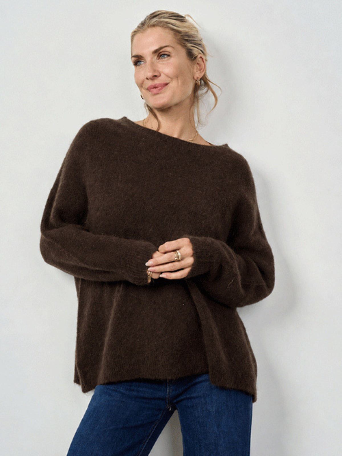 Womens Alpaca Wool Long Jumper Chocolate