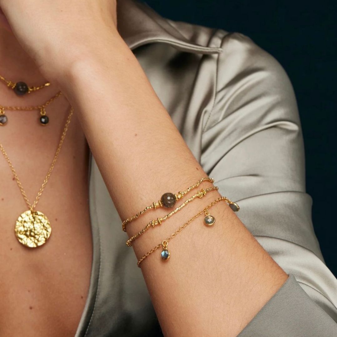 Gold Beaded & Labradorite Stretch Bracelet Set
