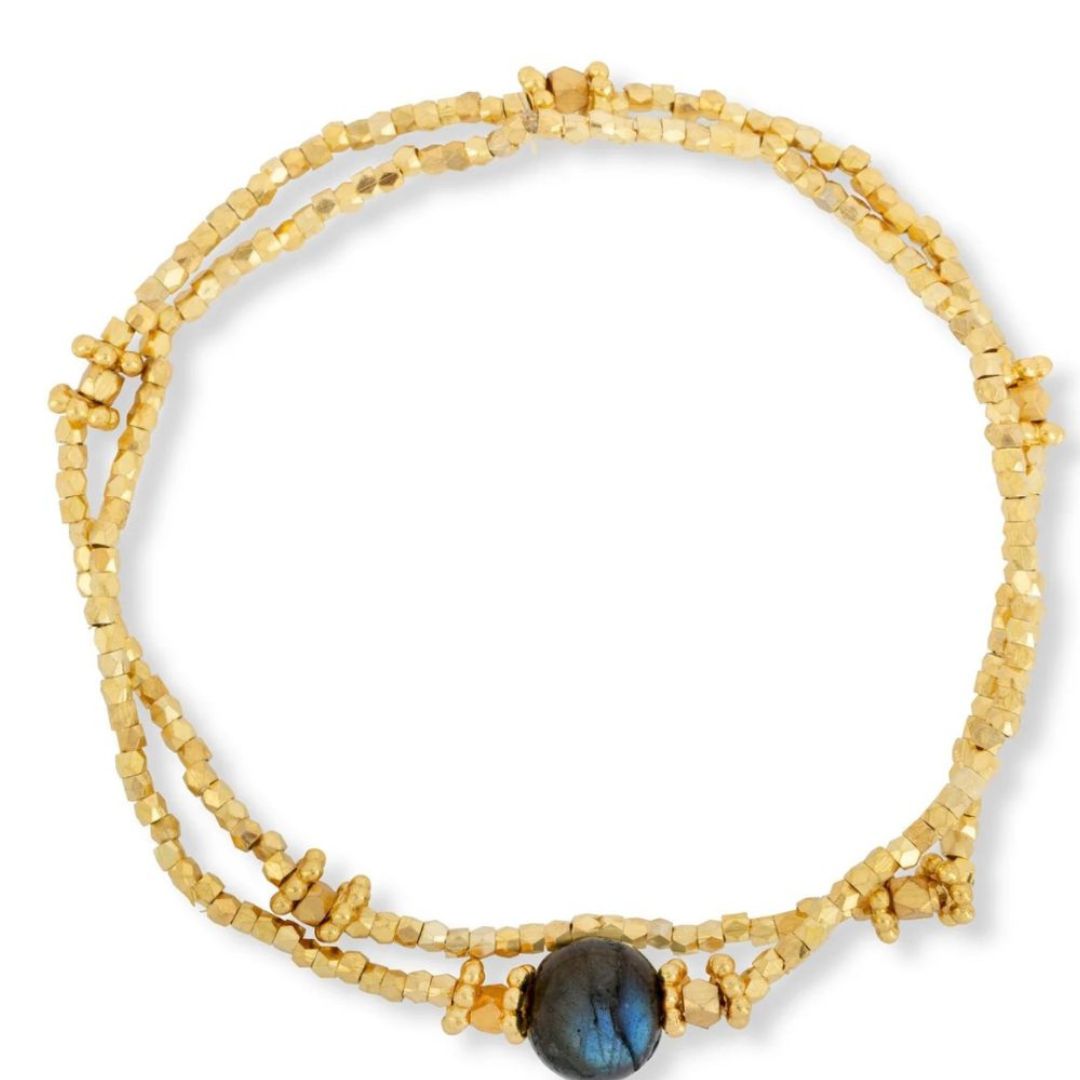 Bluebell Gold Beaded & Labradorite Stretch Bracelet Set