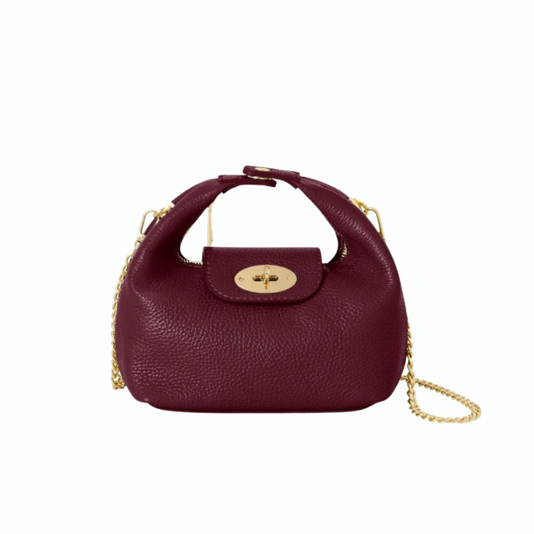Burgandy Mini Grab Bag with Gold Chain Strap