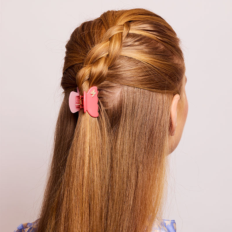 Small Coral Blush Hair Claw Clip Diamanté Lightning Bolt