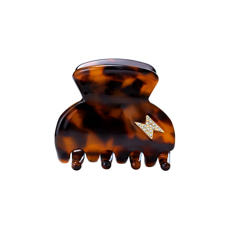 Small Tortoiseshell Hair Claw Clip with Diamanté Lightning Bolt