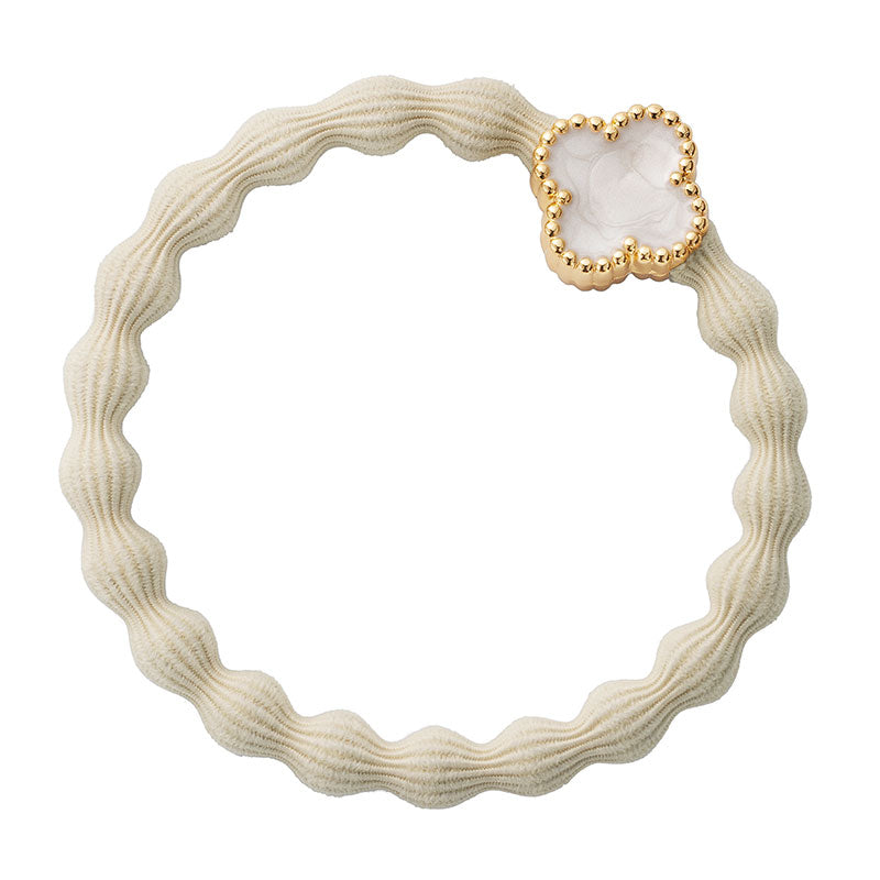 Vanilla Hair Band with Gold Enamel Quatrefoil
